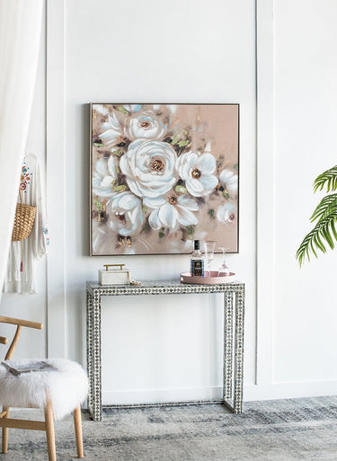 Hand Painted Flower Painting on Stretched Canvas - Gold Frame at online8 furniture store Auckland