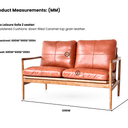 Hans Mid Century 2 Seat Leather Sofa - Caramel Brown at online8 furniture store Auckland