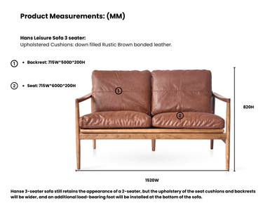 Hans Mid-Century 2 Seat Leather Sofa - Rustic Brown at online8 furniture store Auckland