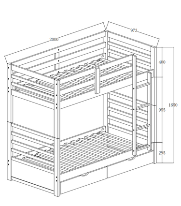 Harriet Bunk Bed with Two Bottom Drawers at online8 furniture store Auckland