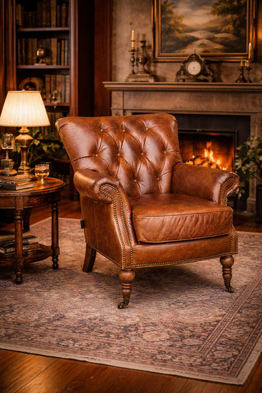 Harrington Aged Leather Armchair – Cognac at Online8 Furniture Auckland NZ