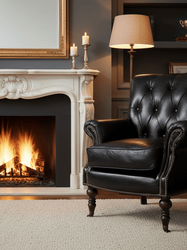 Harrington Buttoned Leather Armchair -  Belon Black at online8 furniture store Auckland