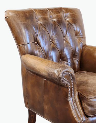 Harrington Buttoned Leather Armchair - Vintage Cigar at online8 furniture store Auckland