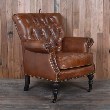 Harrington Buttoned Leather Armchair - Vintage Cigar at Online8 Furniture Auckland NZ