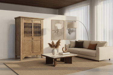 Harvest Carved 2 Door Showcase Cabinet - Reclaimed Elm at Online8 Furniture Auckland NZ