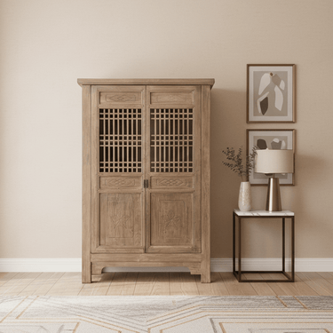 Harvest Carved 2 Door Showcase Cabinet - Reclaimed Elm at Online8 Furniture Auckland NZ