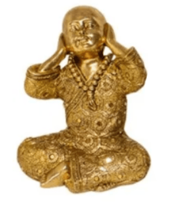 Hear No Evil Boy Monk Statue - Gold at online8 furniture store Auckland