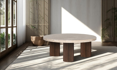 Hearthstone Travertine Coffee Table - Walnut Ash Legs at Online8 Furniture Auckland NZ