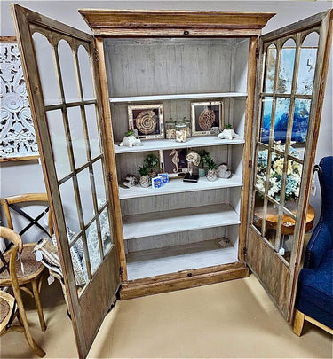 Heritage Reclaimed Oak Display Cabinet | Bookcase at Online8 Furniture Auckland NZ
