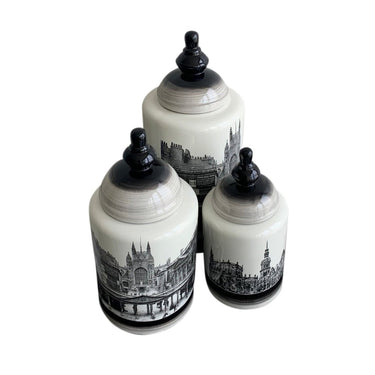 Historic Buildings on Vase Set/3 at online8 furniture store Auckland