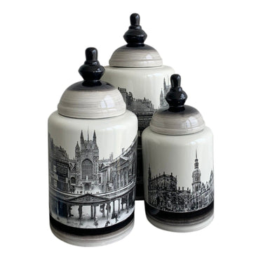 Historic Buildings on Vase Set/3 at online8 furniture store Auckland