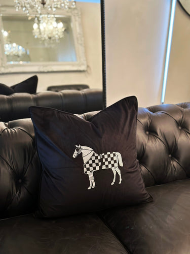 Horse Embroidery Cushion Cover - Black at Online8 Furniture Auckland NZ