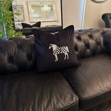 Horse Embroidery Cushion Cover - Black at online8 furniture store Auckland