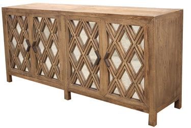 Lattice 4 Door Elm Sideboard with Mirrored Doors