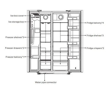 Imprasio 513L Side by Side Fridge Freezer with water dispenser at online8 furniture store Auckland