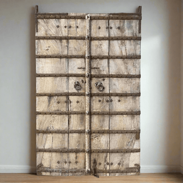 Indian Vintage Wooden Door with Iron Detailing at online8 furniture store Auckland