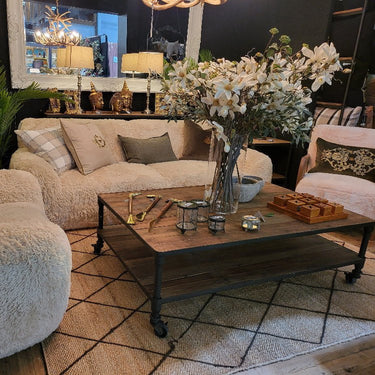 Industrial Coffee Table with Castors at online8 furniture store Auckland