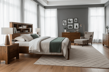 Industrial Queen Bed Frame with Bookcase at online8 furniture store Auckland