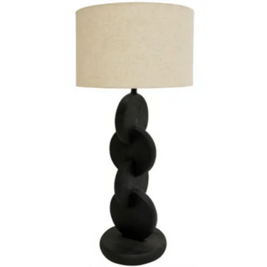 Jai Wooden Table Lamp - Black Sandblast / Beige at online8 furniture store Auckland