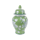 Japonica Ceramic Mini Ginger Jar in green on white, 20cm high
