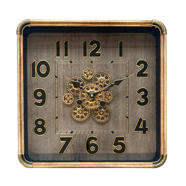 Jeni Square Gear Wall Clock - Antique Gold at Online8 Furniture Auckland NZ