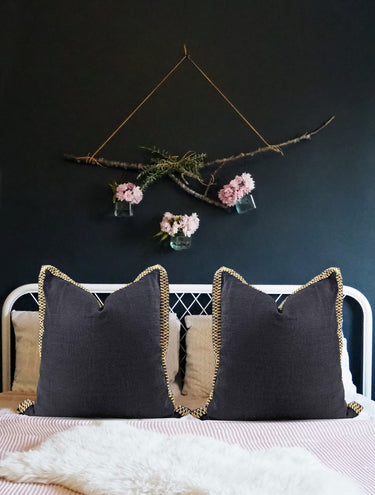 Jute Flange Cushion Cover - Black & Natural at online8 furniture store Auckland
