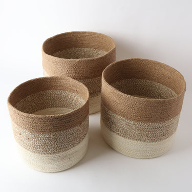 Jute Natural/White Set of 3 Basket at Online8 Furniture Auckland NZ