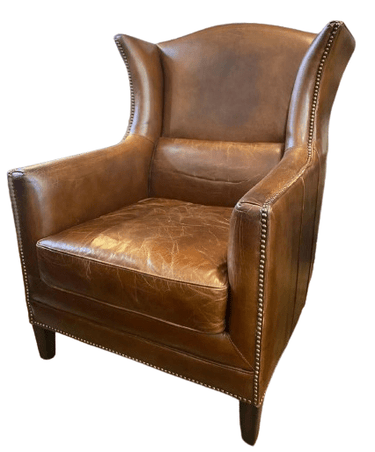 Kennedy Wingback Aged Leather Armchair - Vintage Cigar at online8 furniture store Auckland