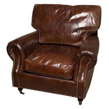 Kensington Aged Leather Armchair in Vintage Cigar top-grain cow leather on a solid birch frame