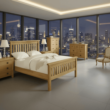 Kensington Oak Bedroom Suite - 5 Piece at online8 furniture store Auckland