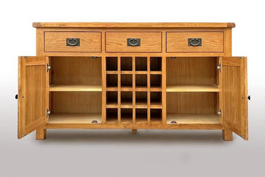 Kensington Oak Buffet Table with Wine Rack at online8 furniture store Auckland