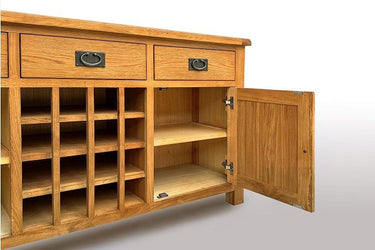 Kensington Oak Buffet Table with Wine Rack at online8 furniture store Auckland