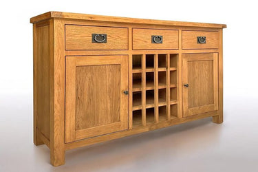 Kensington Oak Buffet Table with Wine Rack at online8 furniture store Auckland