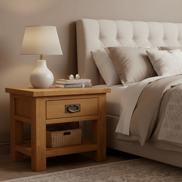 Kensington Oak Lamp Table with One Drawer at online8 furniture store Auckland