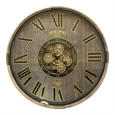 Kensington Round Gear Wall Clock - Wood-Grain Brown at Online8 Furniture Auckland NZ