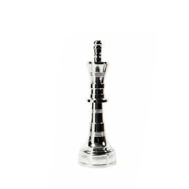 King Chess Ornament in polished nickel aluminium, an oversized sculptural king standing 34.5cm