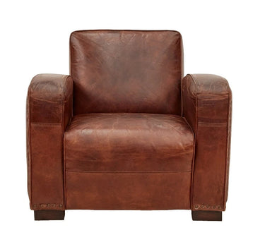 Kingly Club Vintage Leather Art Deco Armchair - Vintage Cigar at online8 furniture store Auckland