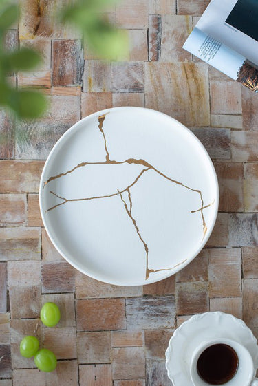 Kintsugi-Look Porcelain Plate Cream at online8 furniture store Auckland