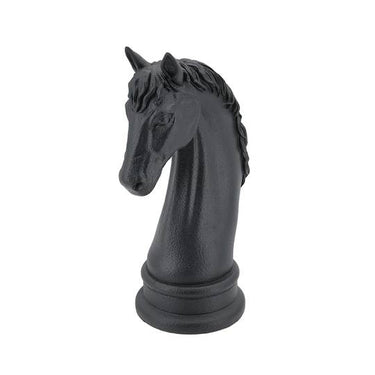 Knight Chess Ornament in black polyresin, an oversized sculptural knight standing 24.5cm