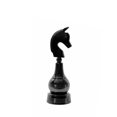 Knight Chess Ornament in black nickel aluminium, an oversized sculptural knight standing 33cm