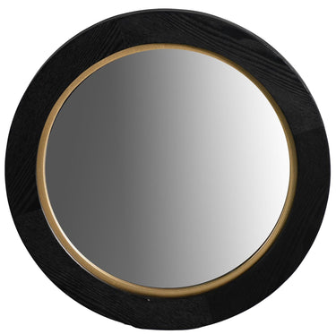 La Vista Black Oak & Gold Round Wall Mirror - 500mm at online8 furniture store Auckland