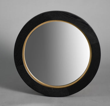 La Vista Black Oak & Gold Round Wall Mirror - 500mm at online8 furniture store Auckland