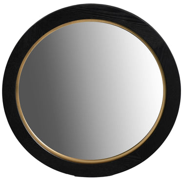 La Vista Black Oak & Gold Round Wall Mirror - 650mm at online8 furniture store Auckland