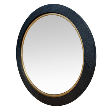 La Vista Black Oak & Gold Round Wall Mirror - 650mm at online8 furniture store Auckland