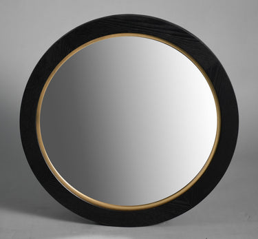 La Vista Black Oak & Gold Round Wall Mirror - 650mm at online8 furniture store Auckland