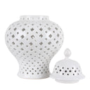Lattice Ceramic Ginger Jar Medium, 24cm diameter white glazed ceramic jar