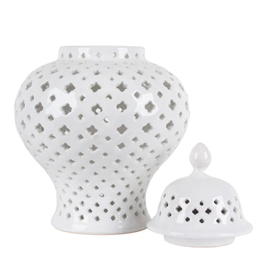 Lattice Ceramic Ginger Jar Medium, 24cm diameter white glazed ceramic jar