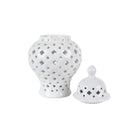 Lattice Ceramic Ginger Jar Small, 16cm diameter white glazed ceramic jar