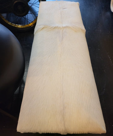 Leather and Teak Bench - White at online8 furniture store Auckland