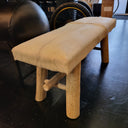 Leather and Teak Bench - White at online8 furniture store Auckland